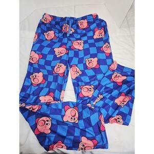Nintendo Kirby All Over Pajama Pant Adult S Blue Checkered Sleep Lounge Pockets